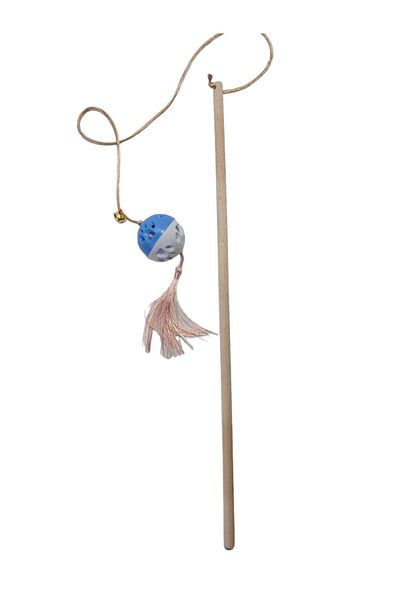 Be Cat Cat Fishing Rod, Rattle, Plastic, Colorful, Cat Patterned, Tasseled, Wooden Handle, Toy