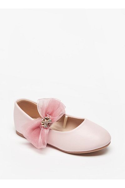 Flora Bella by Shoexpress Flora Bella Bow Accented Round Toe Ballerina Shoes with Hook and Loop Closure