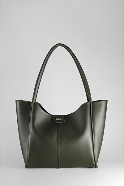 DENSİLA Khaki színű női kézi és válltáska - nagy méretű sminktáskával