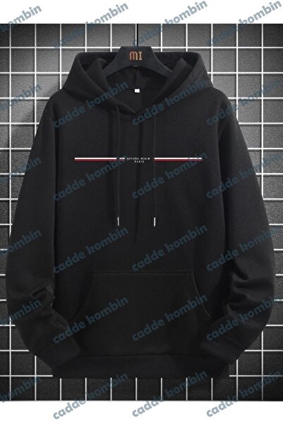 caddekombin Μαύρο κουκούλα με στάμπα Paris Unisex