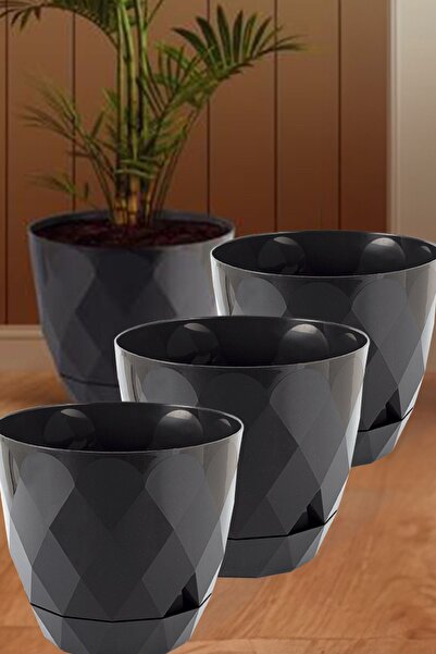 TEMMUZ HOME No 7 3 Adet 26 Litre Prizma Desenli Tabaklı Plastik Saksı Yakamoz...