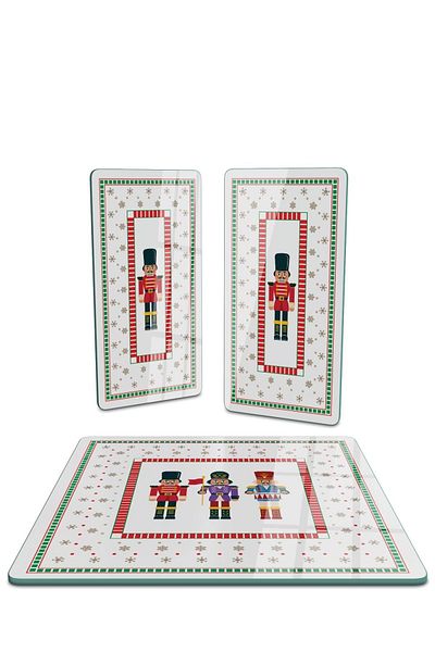 Decovetro New Year's Nutcracker Patterned - Set of 3 Square Glass Presentation Serving Plate