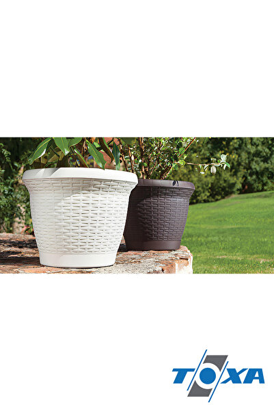 ToXA 42 Litre Eskitme Desenli Hasır Saksı Büyük Boy Örgü Desenli Tabaklı Plastik Saksı