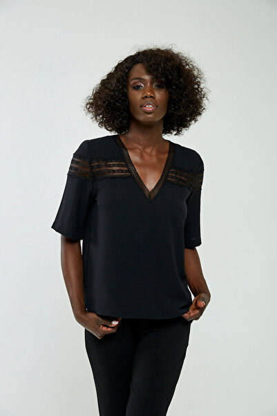 PEPP JEANS Dantelli Siyah Gömlek