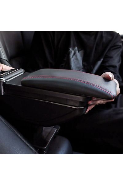 Carlifestyle Black Red Stitched - Auto Armrest Sliding Armrest Suitable for All Vehicles
