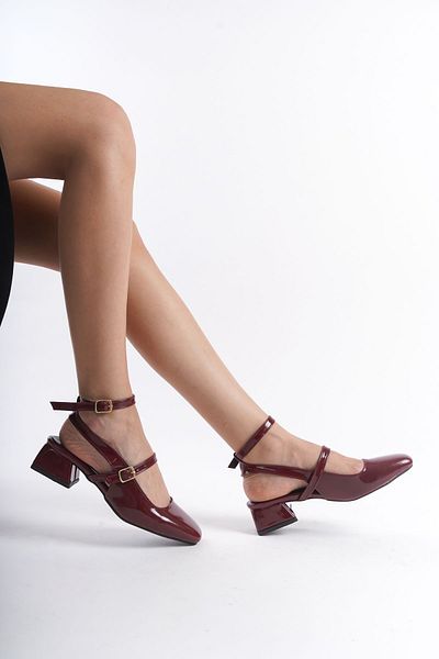 Saltopik Pantofi cu toc scurt din piele lacuita burgundy