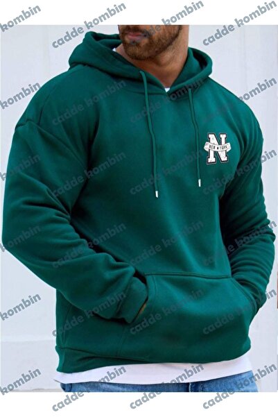 caddekombin Erkek Yeşil New York Baskılı Kapüşonlu
