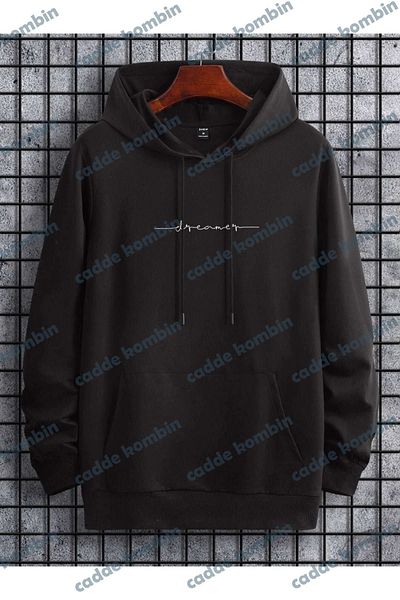 caddekombin Dream Printed Unisex Black Oversize Hoodie