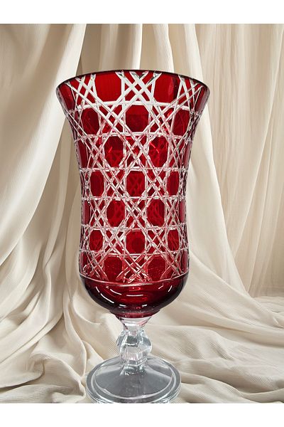 AYZ HOME Sapphire Large Size Cut Crystal Glass Footed Vase - Living Room Decor Vase - Floor Vase - Colorful Vase