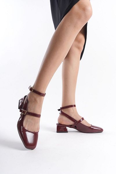 Saltopik Pantofi cu toc scurt din piele lacuita burgundy