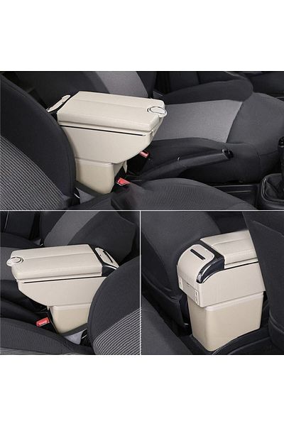 Carlifestyle Beige Auto Armrest - Double Opening, 7 USB Ports, Compatible with All Vehicles