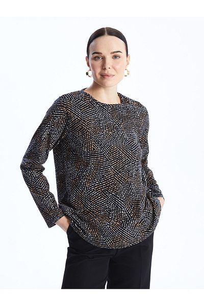 LC Waikiki Patterned Long Sleeve Crew Neck Women's T-Shirt