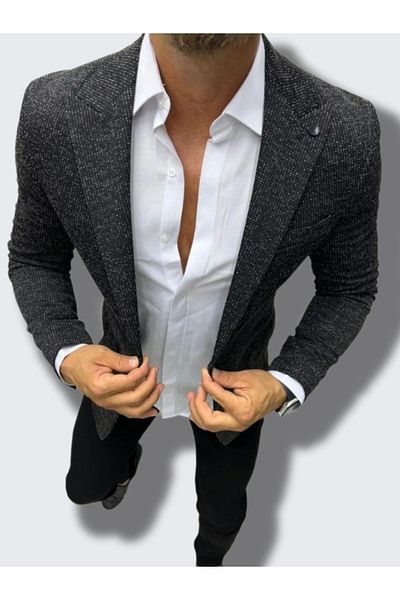 leonmen Italian Style Slim Fit Men's Black Jacket