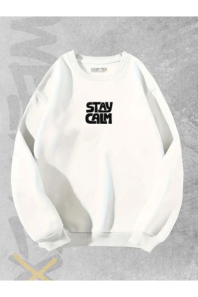 WEARTEX Unisex Stay Calm Printed Oversize Sweatshirt - Crew Neck Hoodie