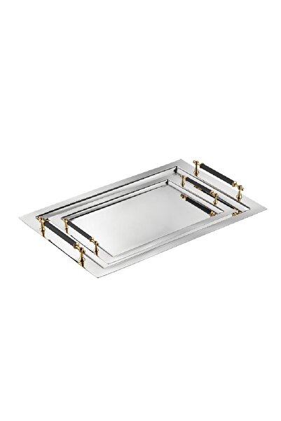 turzuccaciye تيامو ألون - صينية شاي بيرلين ستانلس ستيل مكونة من قطعتين، أسود-...