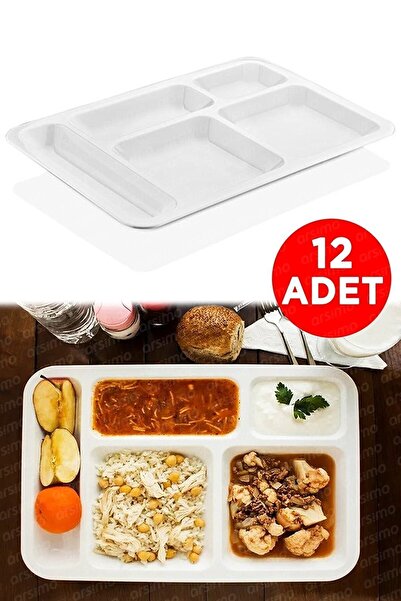 REYKA HİJYEN Dining Hall Serving Plate Polycarbonate Unbreakable Table D'hôte 5 Compartments (12 Pieces)