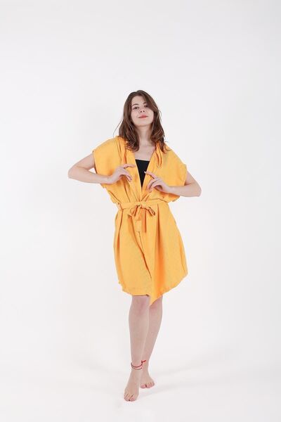 HİLAL COLLECTİON Viscon Bamboo Vest Cotton Hooded Belted Oversize Multi-Purpose Beach Wear 1Pcs