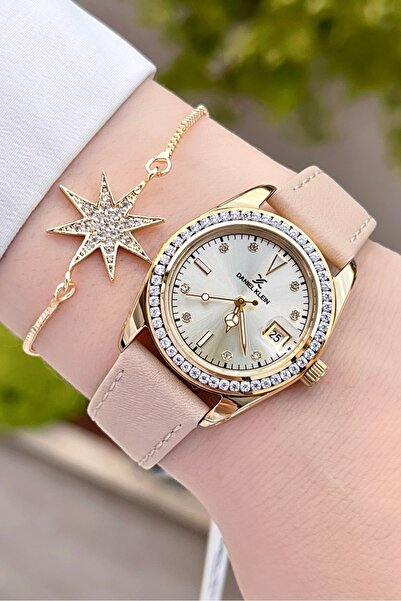 Daniel Klein Kasası Altın Kordonu Krem Renk 2 Yıl Garantili Kadın Kol Saati v...