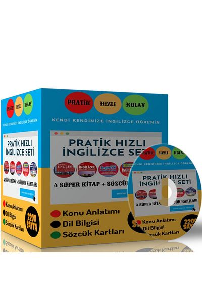 Enine Boyuna Eğitim مجموعة تدريب اللغة الإنجليزية السريعة العملية (4 كتب وبطاقات كلمات فائقة)