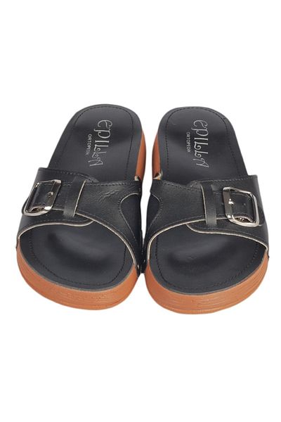 Epilla Women's Black Full Orthopedic Daily Epin Heel Spur Slippers (Bone Protrusion Detailed)