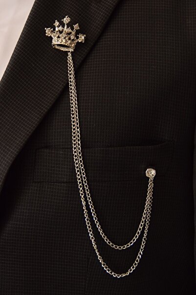 Elegante Cravatte Taç Figürlü Taşlı Premium Model Ceket Yaka İğnesi