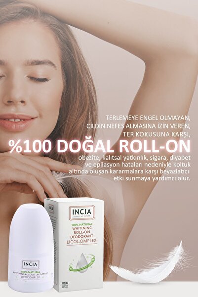 Incia 50 ml aufhellendes 100 % natürliches Roll-on-Deodorant – gegen Schweißgeruch, ohne Flecken