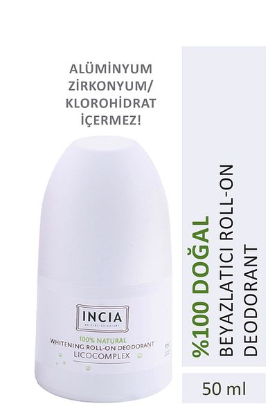 Incia 50 ml aufhellendes 100 % natürliches Roll-on-Deodorant – gegen Schweißgeruch, ohne Flecken