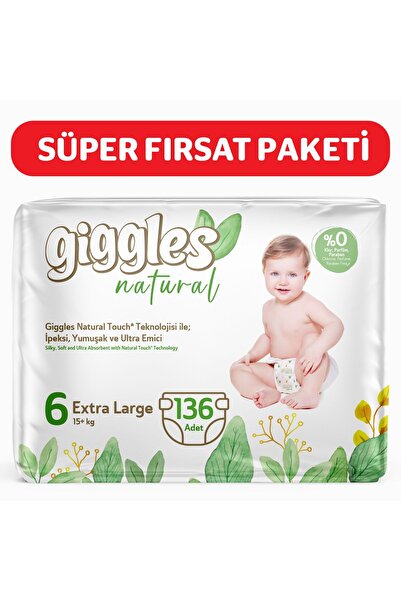 giggles Natural 6 Numara Junior Plus Pamuklu Bebek bezi 136 Adet