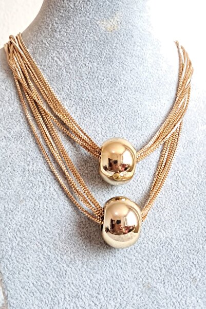 Boox99 Altın Kaplama Çoklu Zincir İkili Top Kolye