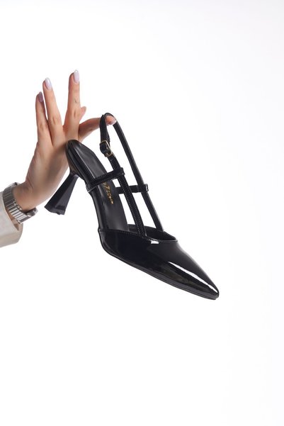 Saltopik Black Patent Leather Side Strap Heeled Shoes