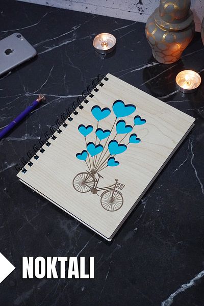 markcat Caiet de baloane pentru biciclete cu copertă din lemn - Agenda punctată și caiet școlar (A5 - 120 coli)