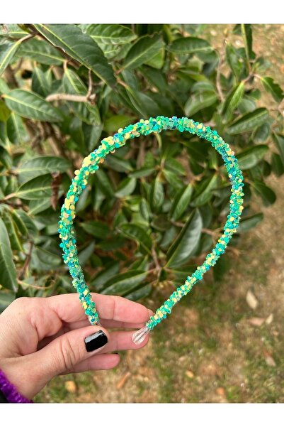 ByMerve Bym429 Accesoriu de păr cu paiete verzi - Coroana pentru femei