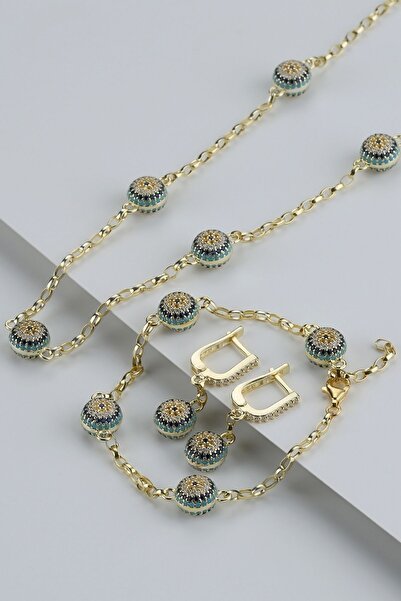 Silvano Jewelry 925 Ayar Gümüş Göz Nazarlı Takı Seti ( Kolye-bileklik-küpe )