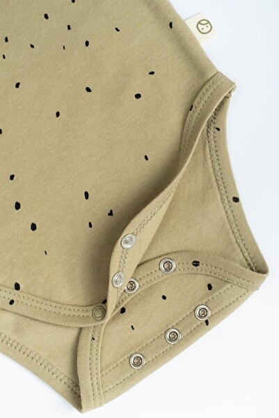 Little Gusto Long Sleeve Frilly Adjustable Snap Fastener Bodysuit Cosmos Khaki Organic Cotton