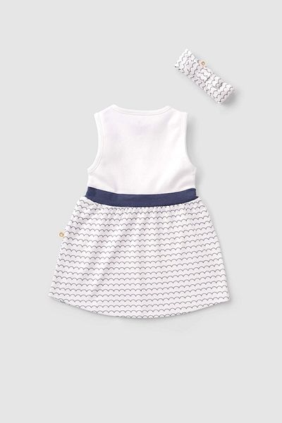 Little Gusto Organic Cotton Baby Dress and Headband Set Wave Pattern