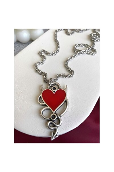 FG KONNİCHİWA قلادة جوتيك على شكل قلب أحمر تشريحي من الفولاذ المقاوم للصدأ