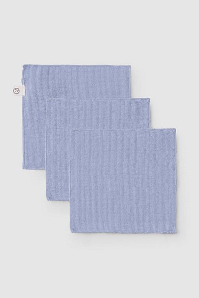 Little Gusto 3-Piece Four Layer Muslin Mouth Cloth Set Blue