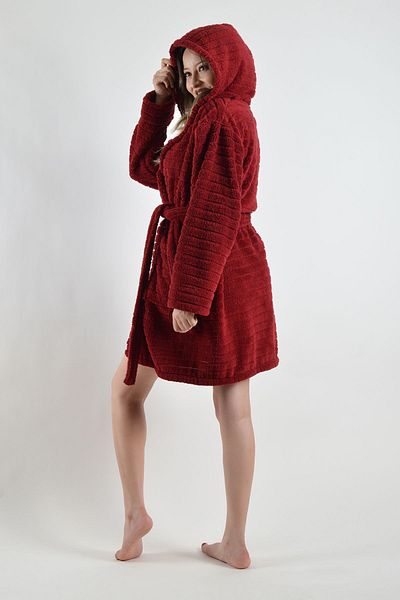 REİNA TEKS Welsoft Unisex Peignoir - Hooded, βελούδινο μπουρνούζι, διπλή τσέπη, ριγέ