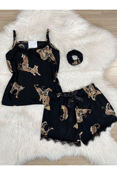 Pijamacs Set pijama neagră cu model Pegasus cu pantaloni scurți