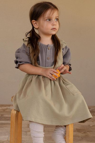 Little Gusto Gilet Dress Baby Khaki Organic Cotton