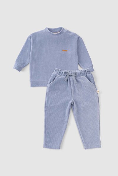Little Gusto Corduroy Baby Tracksuit Set Blue