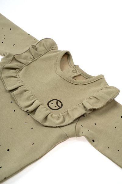 Little Gusto Long Sleeve Frilly Adjustable Snap Fastener Bodysuit Cosmos Khaki Organic Cotton