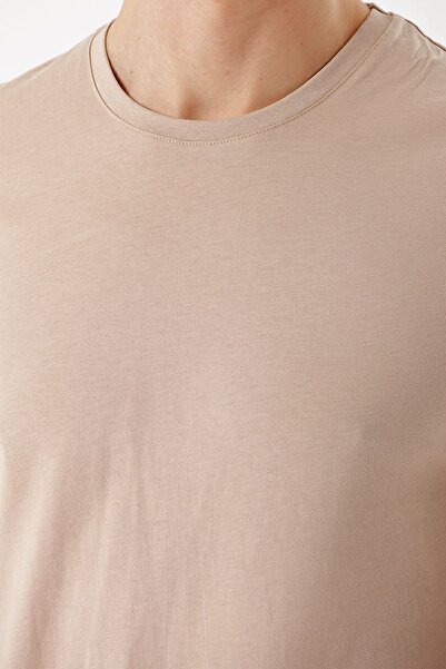 Morven Ανδρικό κοντομάνικο μπλουζάκι σε μπεζ Basic Solid 100% βαμβακερό λαιμόκοψη με λεπτή εφαρμογή