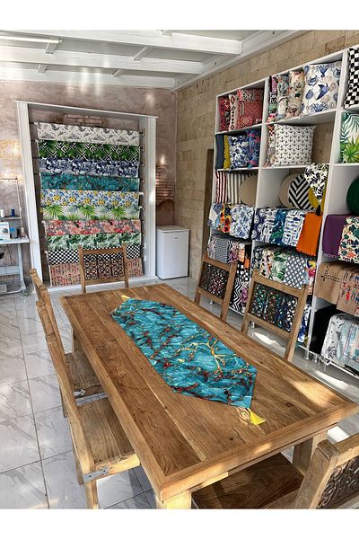 Karam Home Turquoise Marble Patterned Tasseled Runner