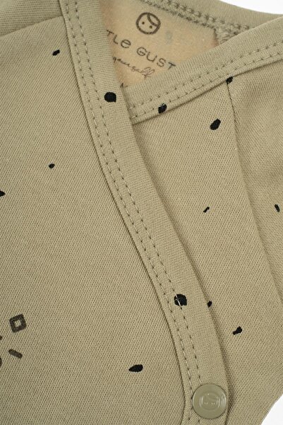 Little Gusto Short Sleeve Double Breasted Bodysuit Newborn Cosmos Khaki Organic Cotton