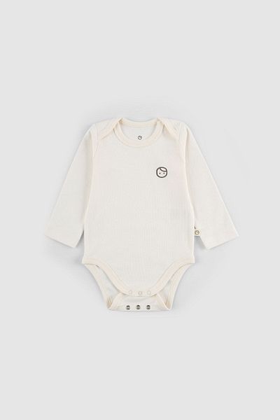Little Gusto Long Sleeve Adjustable Snap Fastener Bodysuit Ecru Organic Cotton