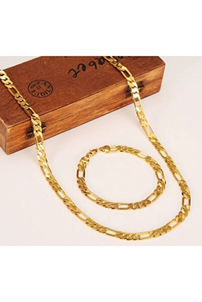 Genel Markalar Unisex Figaro Şavin Kolye ve Bileklik Altın Kaplama Zincir Set