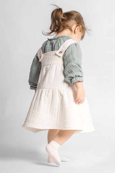 Little Gusto Organic Cotton Quilted Layered Baby Gilet Dress Cream