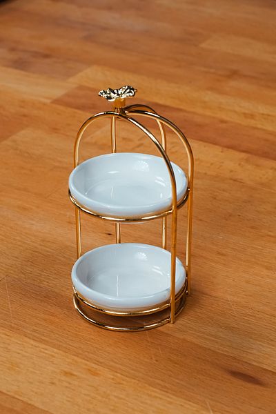 Hayveys 2 Tiers Rose Decorated Cage Model Gold Mini Presentation Bowl Turkish Delight Bowl Sugar Bowl Coffee Side Presentation Plate