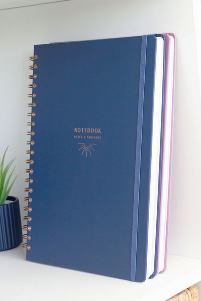 Matt Notebook 20x28 cm A4 Bloc de note cu copertă rigidă în spirală cu dungi bleumarin